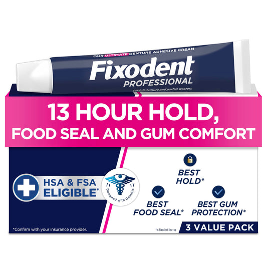 Fixodent Professional Ultimate Denture Adhesive Cream for Full and Partial Dentures, 1.8 oz, 3 Pack
