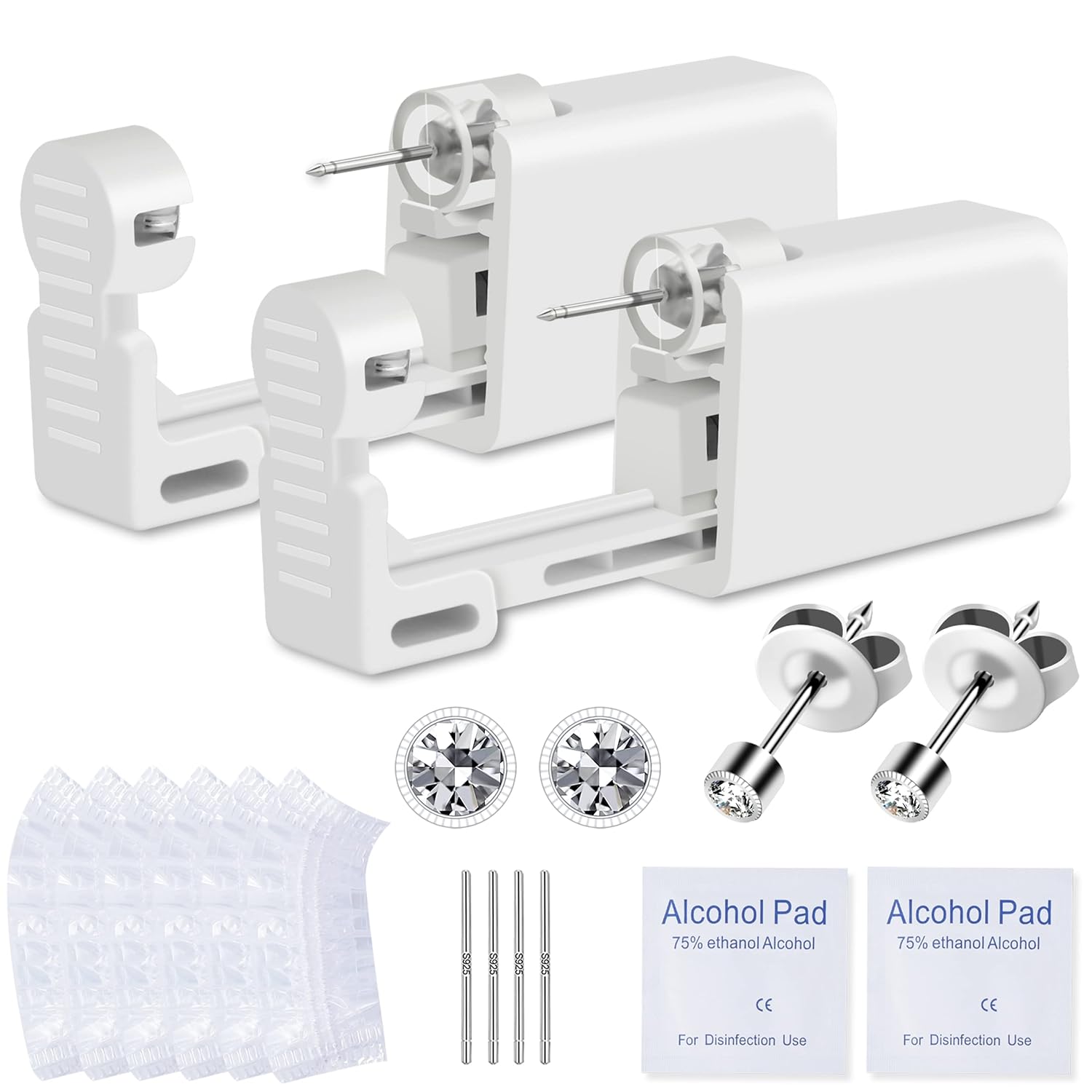 Ear Piercing Kit, Anzero 2 Pcs Disposable Ear Piercing Gun with Preloaded Ear Stud, at Home Self Ear Piercing Gun Kit - 5MM Earrings Stud