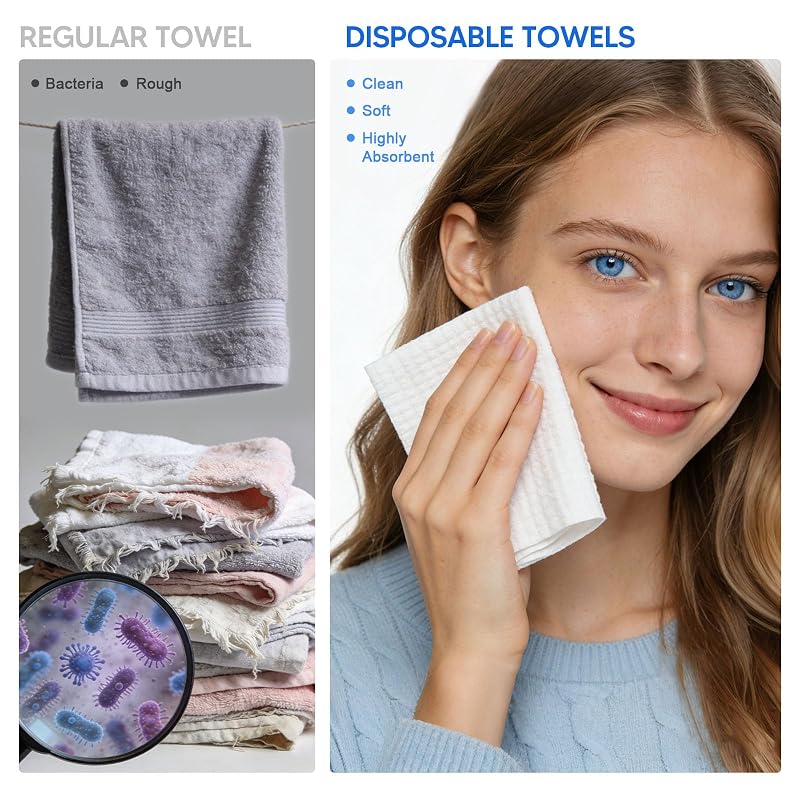 Disposable Face Towels 4-Box Pack (200 Sheets) Ultra-Soft Facial Washcloths for Cleansing & Makeup Removal – Travel & Spa