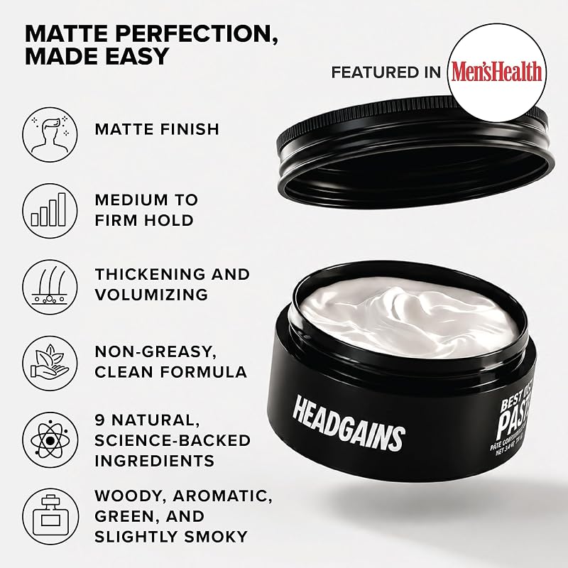 Matte Hair Paste for Men - Medium-Firm Hold, Thickening, HeadGains Variation: Matte Paste