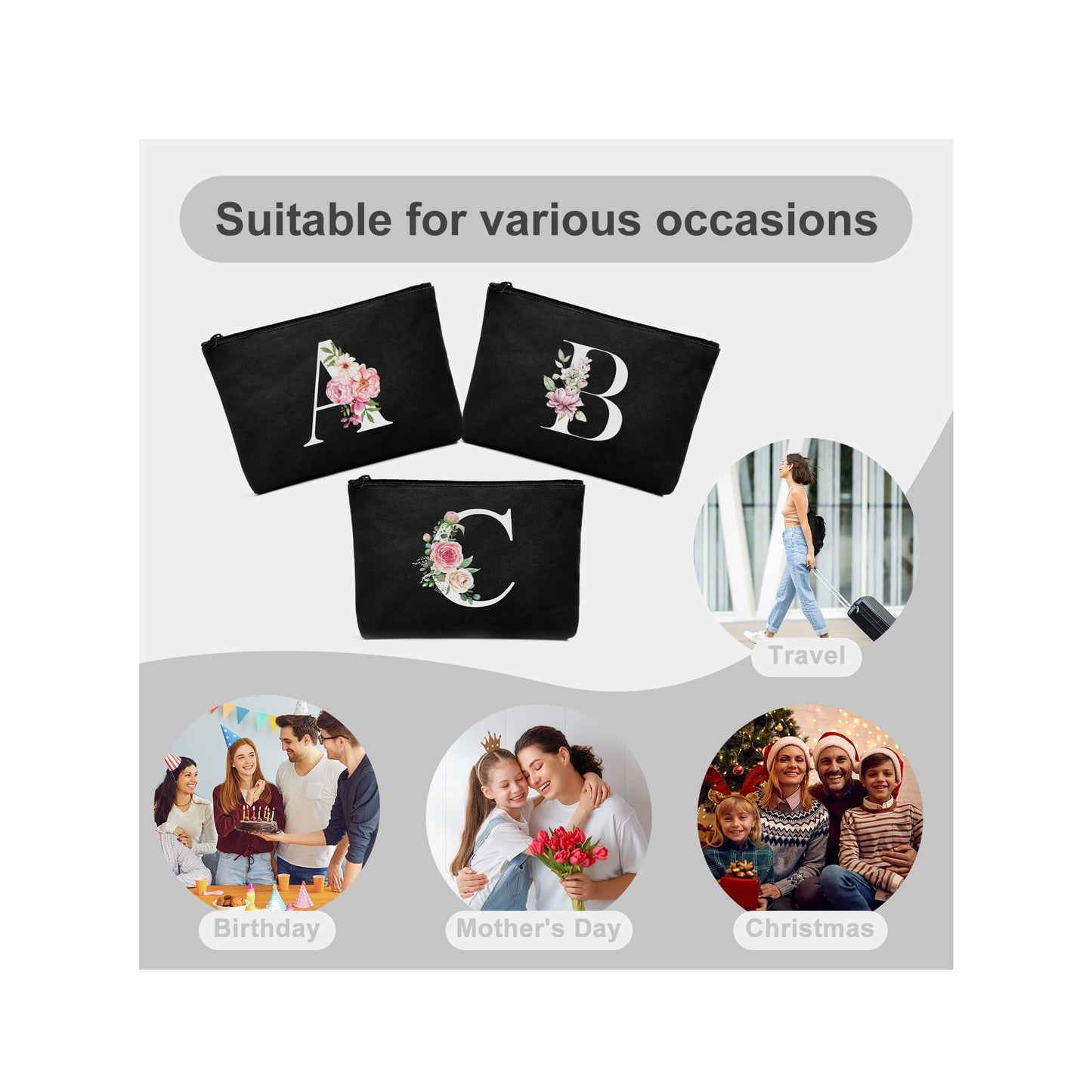 Makeup Bag Personalized Gifts for Women Monogram Flower Velvet Cosmetic bag for Birthday Gift Mom Friends Sister F