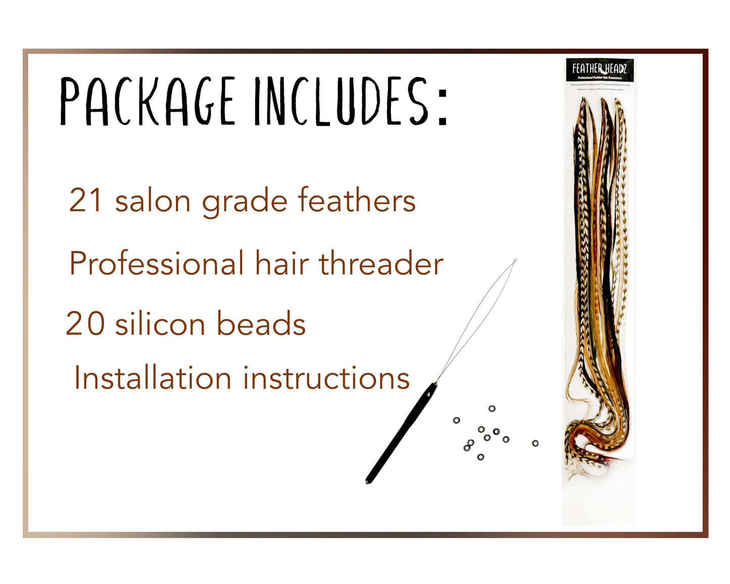 21 Natural Color Hair Extensions – 9”–14” Long – DIY Rooster Kit with 20 Micro-Link Beads – 100% Real Feathers – Eye-Catching Boho Style