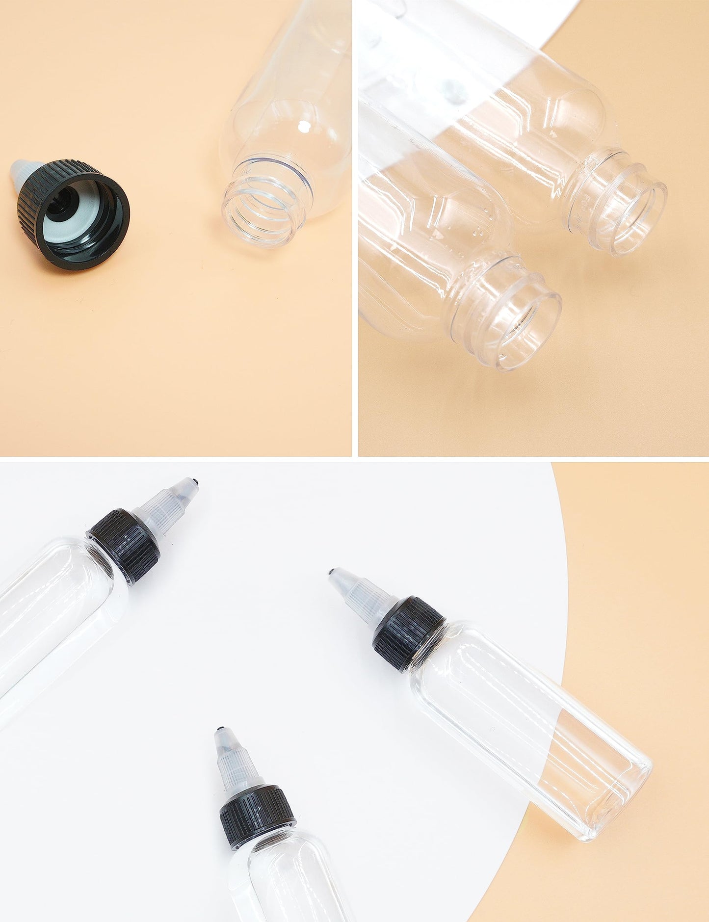 EOSAU 50 Pcs 2oz Plastic Squeeze Bottles with Twist Top Cap, 60ml Clear Dispensing Bottles, Empty Squirt Bottle for Liquids, Sauces, Arts, Crafts, Travel