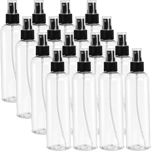 16 Pack 8 oz Clear Plastic Spray Bottles - Fine Mist Sprayers for Essential Oils & Travel