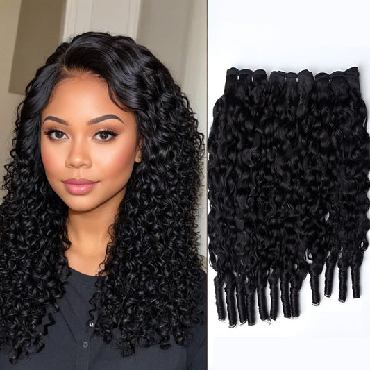Wequeen 16A Burmese Curly Human Hair Bundles 14 16 18 Inch 100% Unprocessed Brazilian Virgin Hair Quick Weave Bundles Human Hair Extensions Real Human Hair, Natural Black