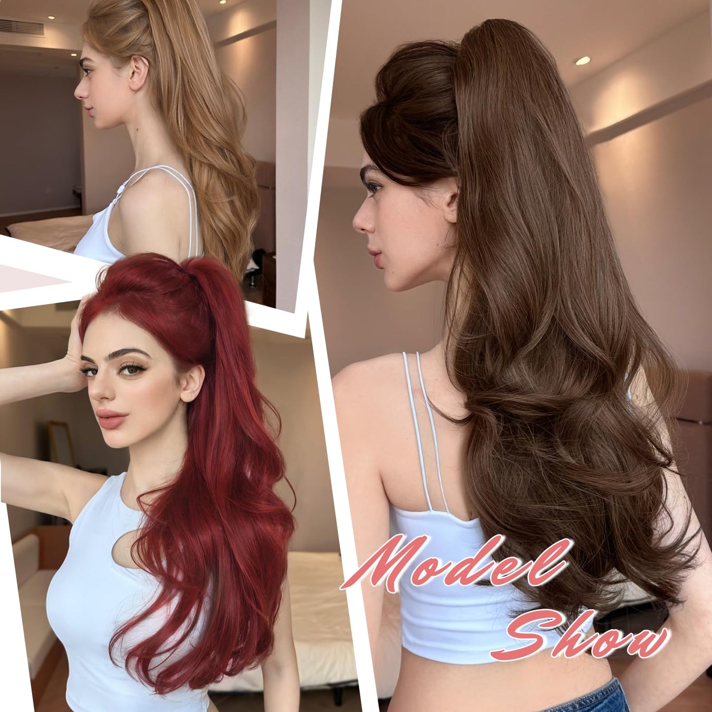 XIXISNOW Curly Ponytail Extension for Women 24'' Synthetic Heat Resistant Clip On Ponytails with Claw Clip Fluffy Long Hair Pieces Layered Ponytail Clips Extensions Party Daily Use(Brown,7.5OZ)