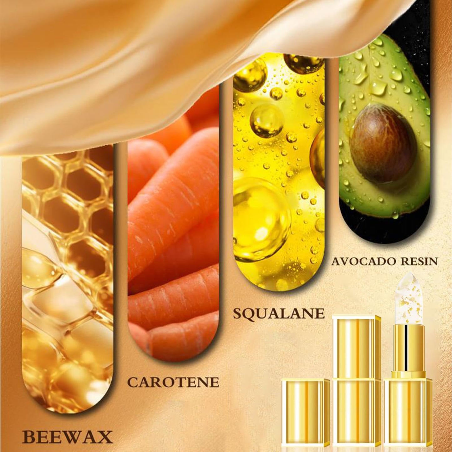 ETUIH Color Changing Lipstick, Gold Crystal Color Changing Lipstick, Transferproof Colors Changings Transparente Lipsticks, Long Lasting 24 Hours, Moisturizing Glossy Shine Lip Gloss for Women (1pcs)