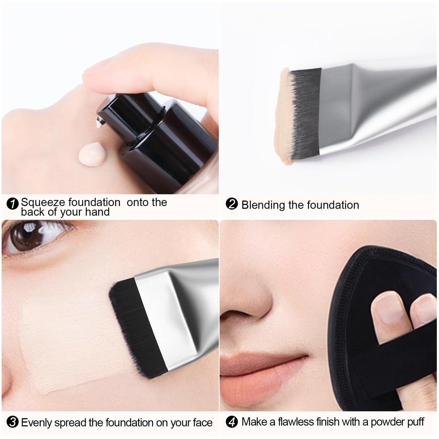 BEAUTYFACTOR Flat Foundation Brush,Korean Makeup Brush Spatula Facial Brush for Liquid Foundation,Premium Face Makeup Brush for Blending Cream (Silver)
