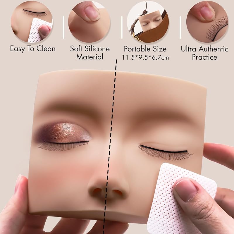 Eyelash Extension Practice Kit for Beginners – Mannequin Head, Lash Fan, Adhesive, Glue Rings & Training Tools