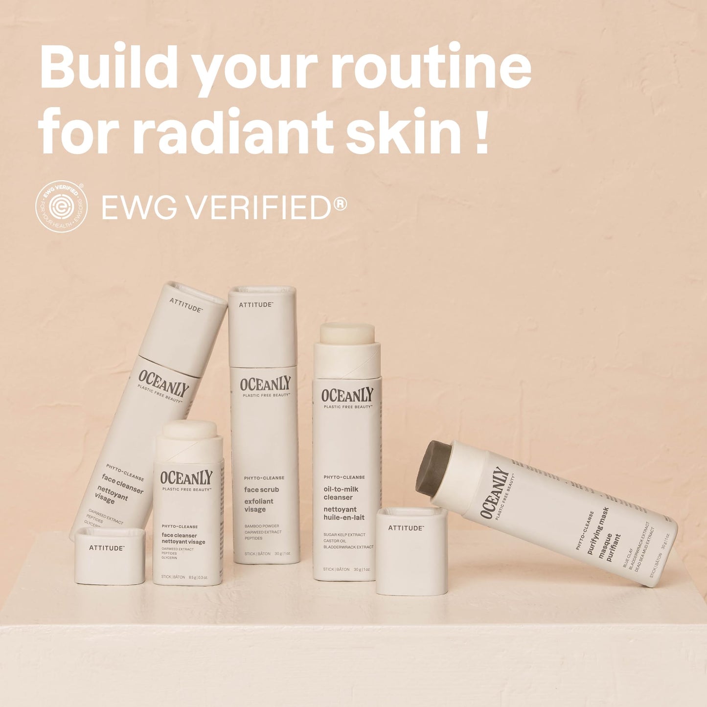 ATTITUDE Oceanly Face Cleanser Stick, EWG Verified, Plastic-free, Plant and Mineral-Based Ingredients, Vegan and Cruelty-free Beauty Products, PHYTO CLEANSE, Unscented, 1 Ounce