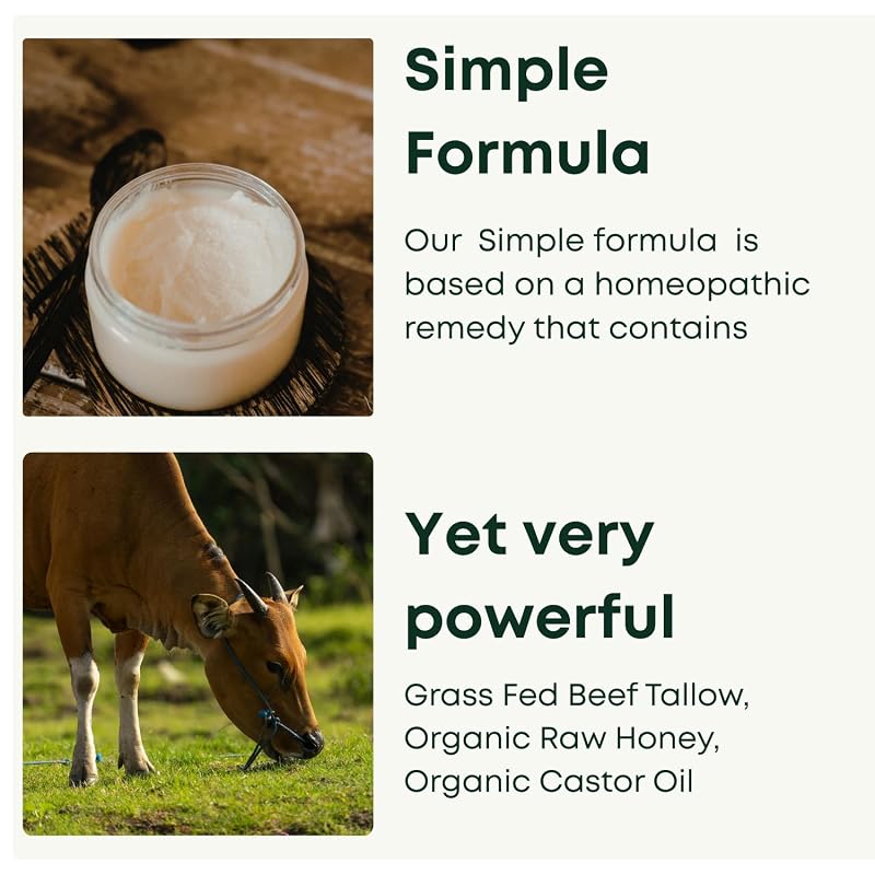 Unscented Tallow Honey Balm 4 oz - Organic Raw Honey, Grass-Fed Beef Tallow Moisturizer