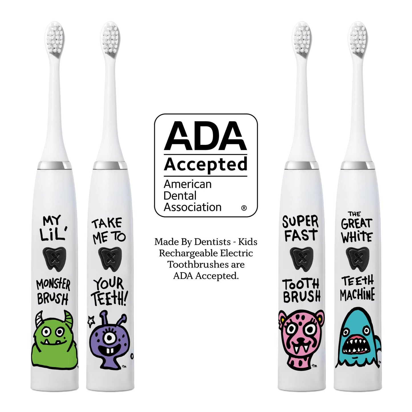 Made by Dentists Kids Electric Toothbrush - Rechargeable Vibrating Toothbrush with Timer, Includes 6 Replacement Heads, Gently Cleans Little Teeth, for Girls and Boys, Kids & Toddlers Age 2+, Shark
