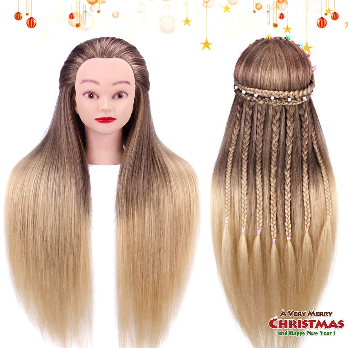 26'' Mannequin Head with Hair, Mcwdoit Cosmetology Manican Manikin Head Human Hairstyles Hairdressing Practice Training, Doll Head + Hair Styling Kit