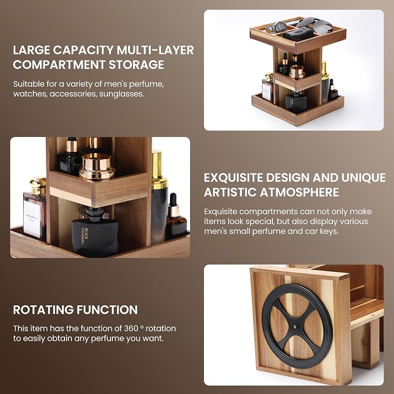 Acacia Wood Cologne Organizer Stand – Multi‑Layer Men’s Perfume Display