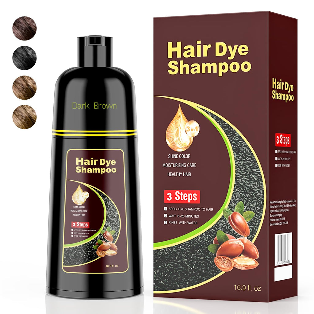 Black Hair Dye Shampoo 3 in 1，Argan Herbal Hair Color Shampoo Covers Gray Hair for Women and Men (16.9 fl.oz Black)