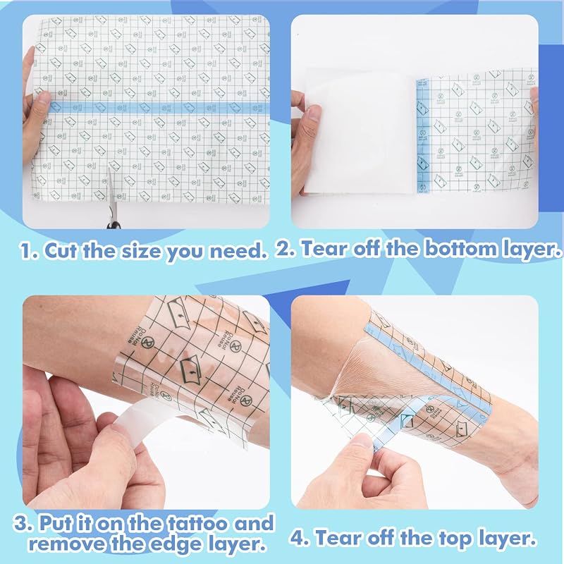 Tattoo Aftercare Waterproof Bandage 7.87 in x 10.9 yd Roll - Second Skin Wound Healing