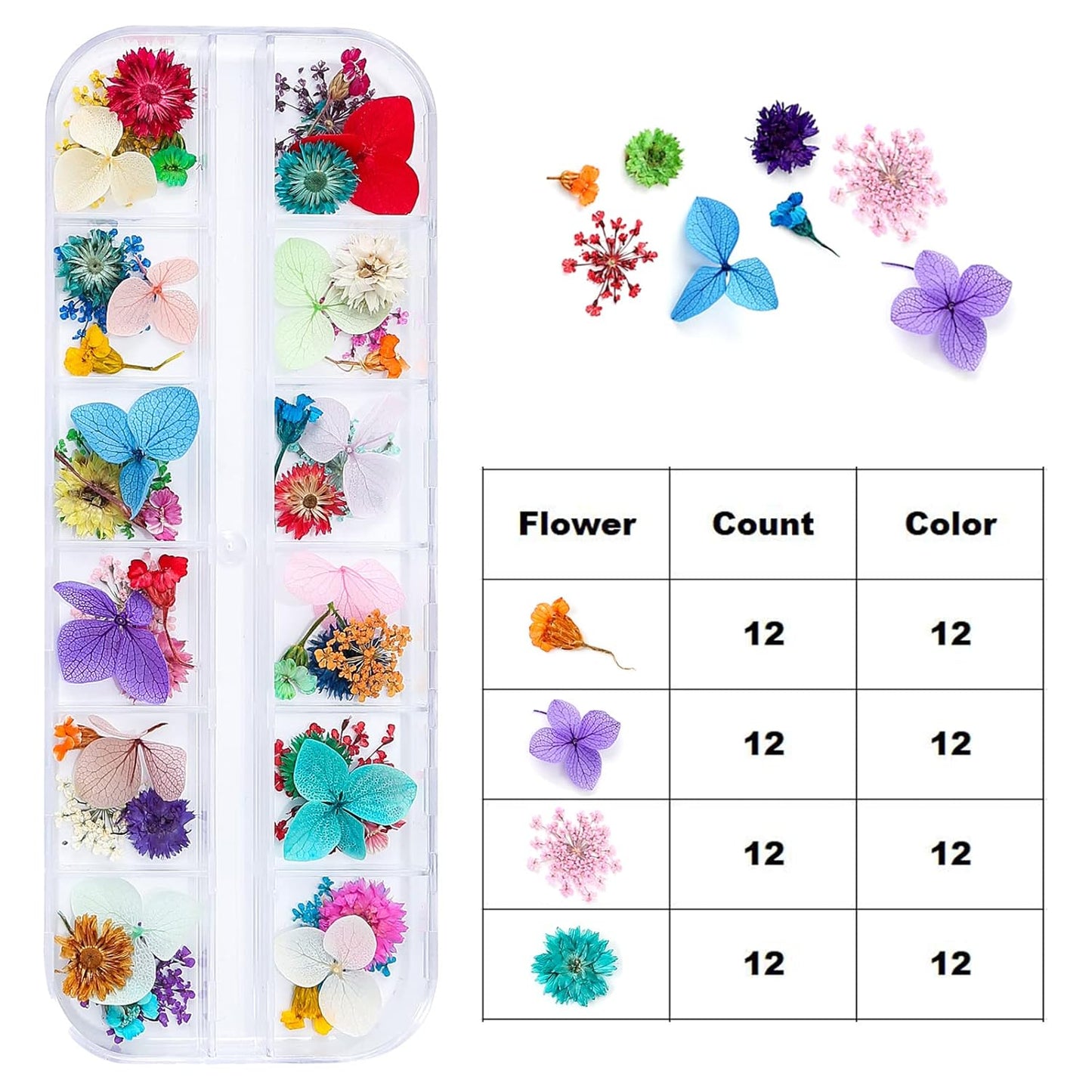 Mini Dried Flowers for Resin Craft & Nail Art - 6 Box Set (260+ Pieces)