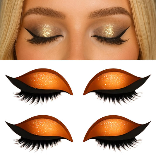 Lazy Eye Shadow Eyelash Patch, Eyeshadow Eyelashes Makeup Stickers, 2-in-1 Reusable Eyeshadow & Eyelash Makeup Stickers, Colorful Eyeshadow and Lash Sticker for All Eye Shapes (Orange)