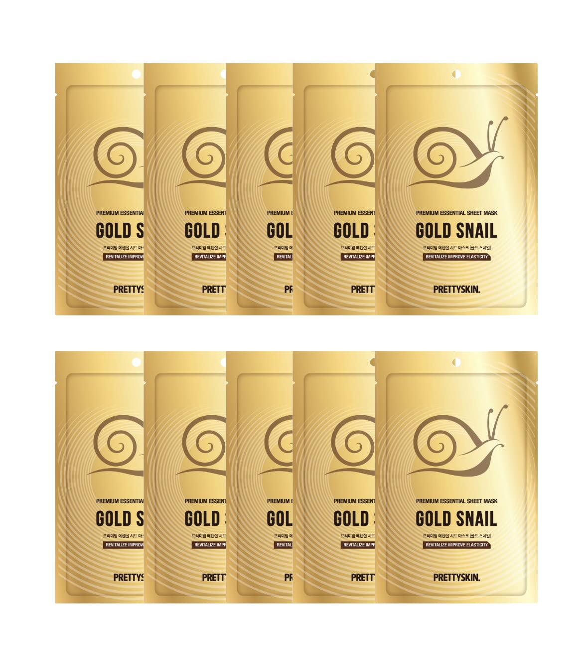 PRETTYSKIN Premium Essential Sheet Mask Gold Snail 23g-Intense Mositure, Lasting Hydration (Pack of 10)