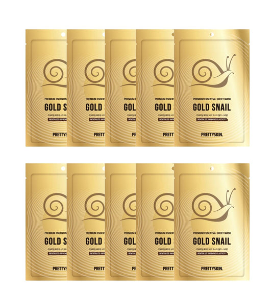 PRETTYSKIN Premium Essential Sheet Mask Gold Snail 23g-Intense Mositure, Lasting Hydration (Pack of 10)