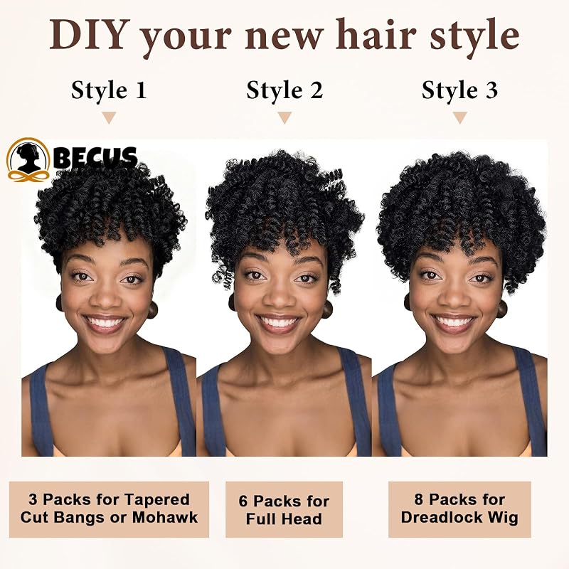 BECUS 20 Inch Jamaican Curly Crochet Hair Bundles, 3 Packs, Black Brown 1B/30 – 60 Roots