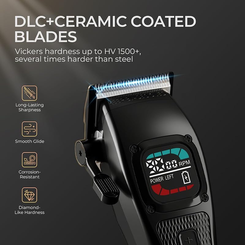 Hair Clippers for Men with 9000 RPM Motor, DLC Blades, 5 Speeds