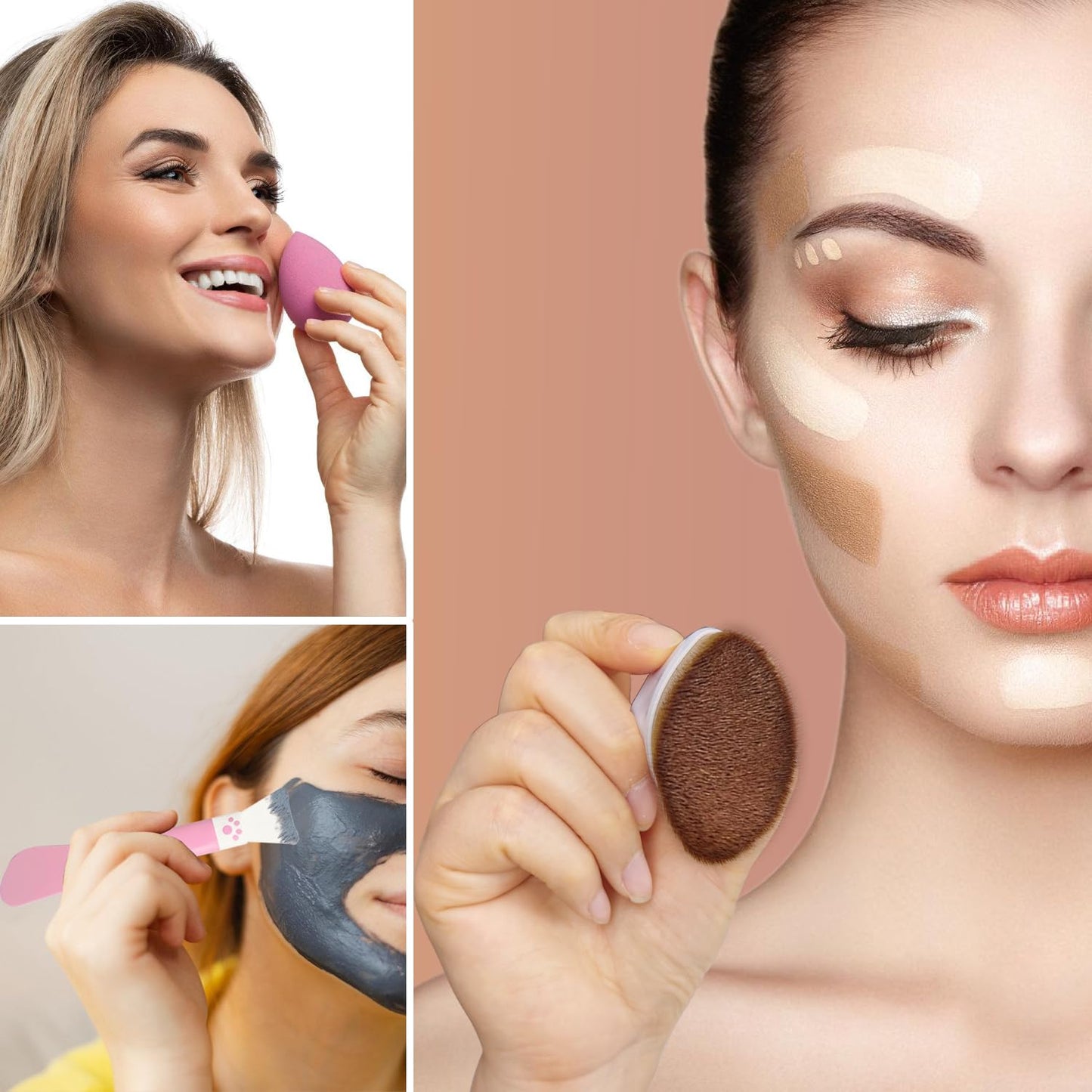 Voxora Mini Travel Makeup Brush Set with Case, Foundation Makeup Brush, Silicone Face Mask Brushe& Makeup Sponge, Mini Makeup Brush Set for Powder, Eyeshadow, Highlight, Contour, Blush, & Concealer