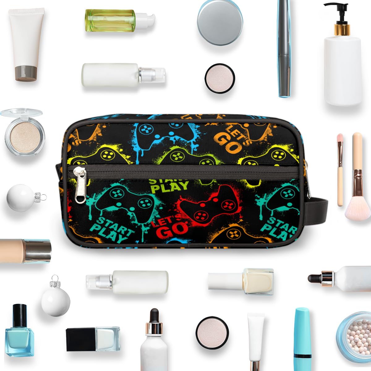 Bardic Travel Toiletry Bag for Boys, Waterproof Hanging Dopp Kit for Men, Shaving Bag with Large Capacity for Travel,Sports Shower (Gamer Gamepad)