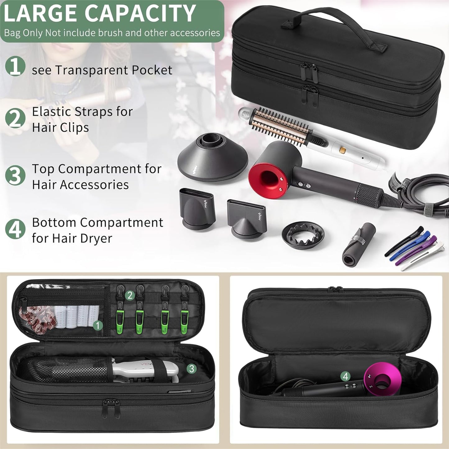 OUUTMEE Double Layer Travel Carrying Case Compatible with Shark Flexstyle, Storage Case for Revlon One-Step Hair Dryer and Volumizer Hot Air Brush Portable Organizer Bag for Dyson Airwrap Styler