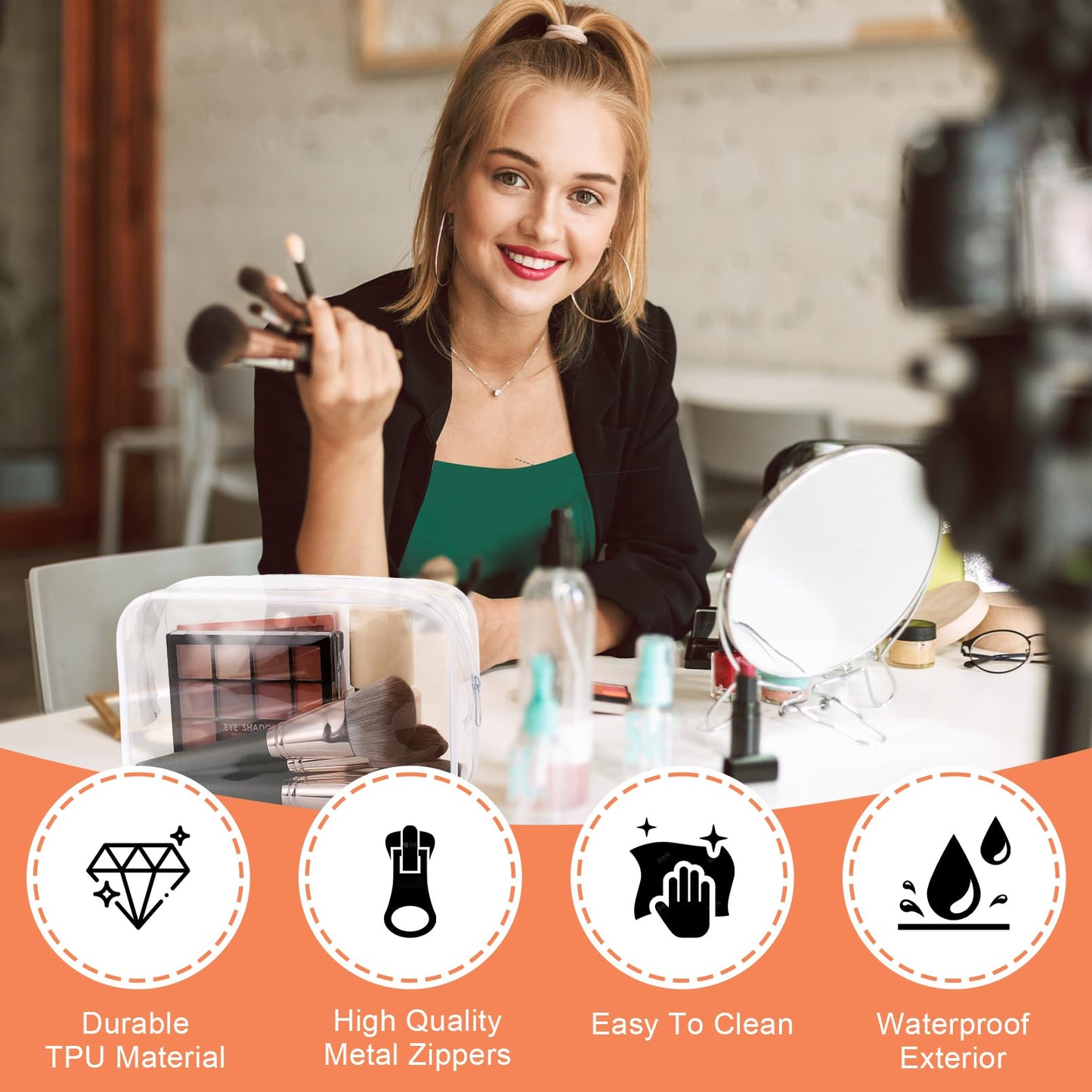 Cptoion 12 PCS Clear Makeup Bags,Clear Toiletry Bag,PVC Clear Cosmetic Bags with Zipper,Portable Transparent Toiletry Bags for Travel Women Men(White,Large)