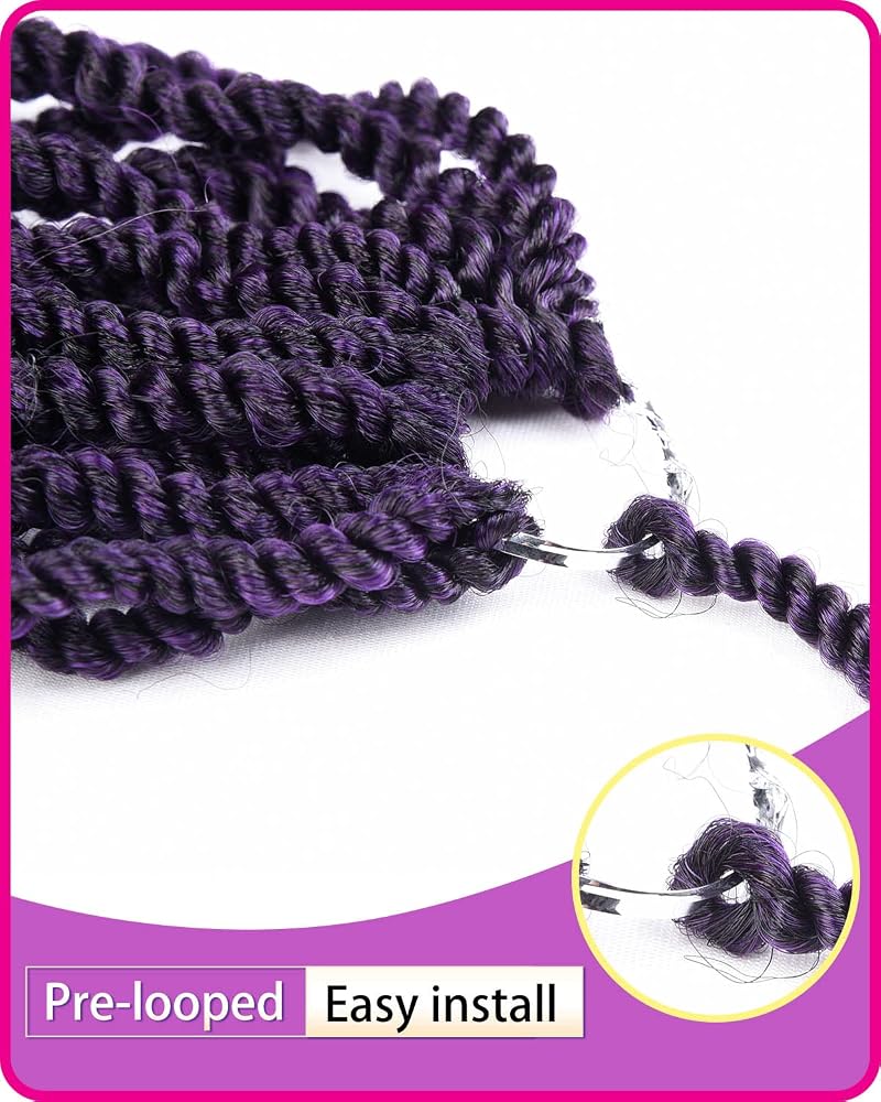 6 Packs 12 Inch Crochet Senegalese Twist Hair for Kids & Women 1B Purple by TOZIKA - Pre-Looped, 120 Strands