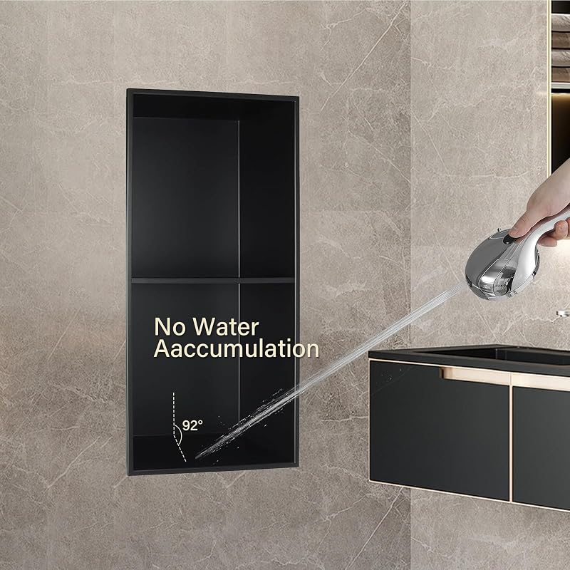 Matte Black 24X12 Stainless Steel Shower Niche - 2-Tier Wall Shelf (Matte Black 12W X 24H) - No Tile