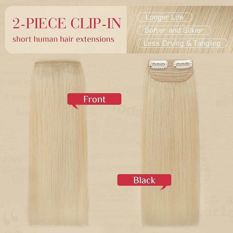 Remy Clip-In Hair Extensions 2PCS 6 Inch #613 Bleach Blonde Real Human Hair