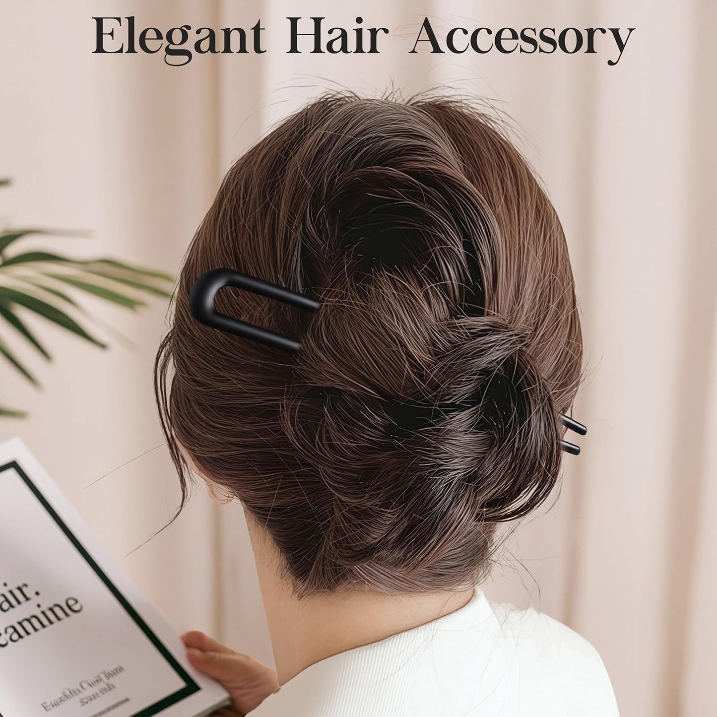 Cpoxiti 2PCS French Hair Pins for Women, U-Shaped Metal Hair Pins for Long and Thick Hair, 5.9 Inch Extended French Pins Hair Forks for Various Hair Styles (Black)