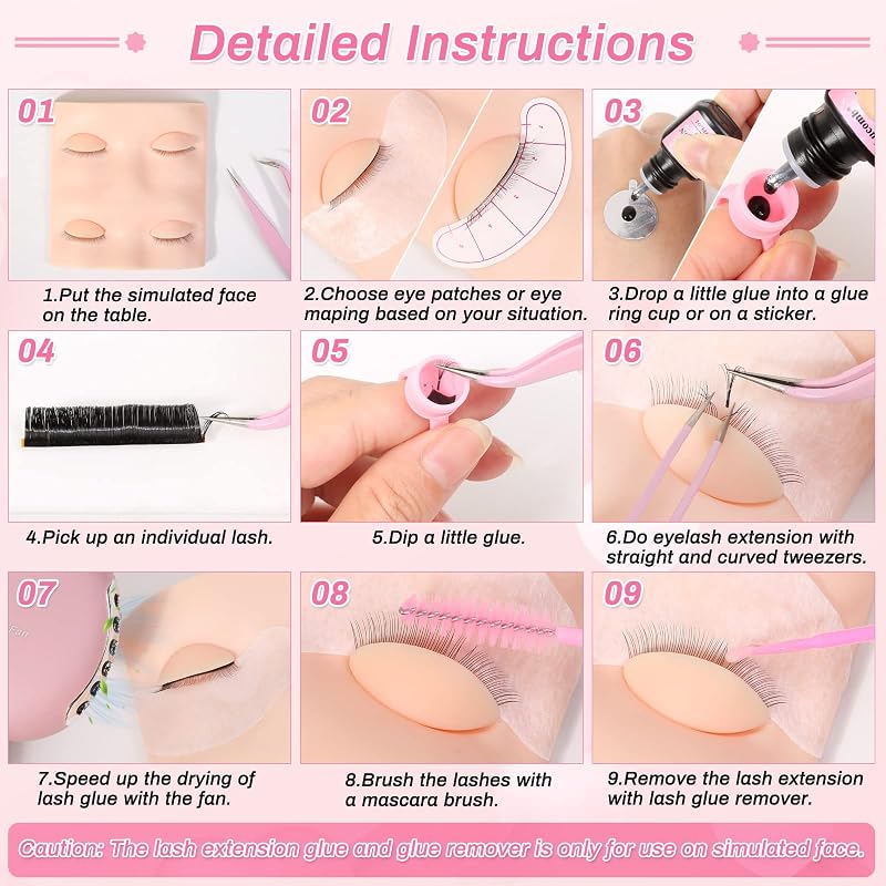 Lashes Extension Practice Kit 227 Pcs with Mannequin Head Variation Lashes Kit-06