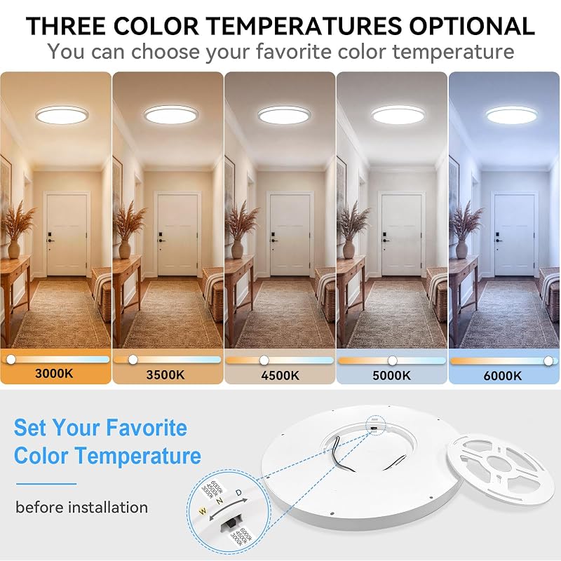 5CCT 3000K-6000K Dimmable 20in LED Flush Mount Ceiling Light - White & 2Pack