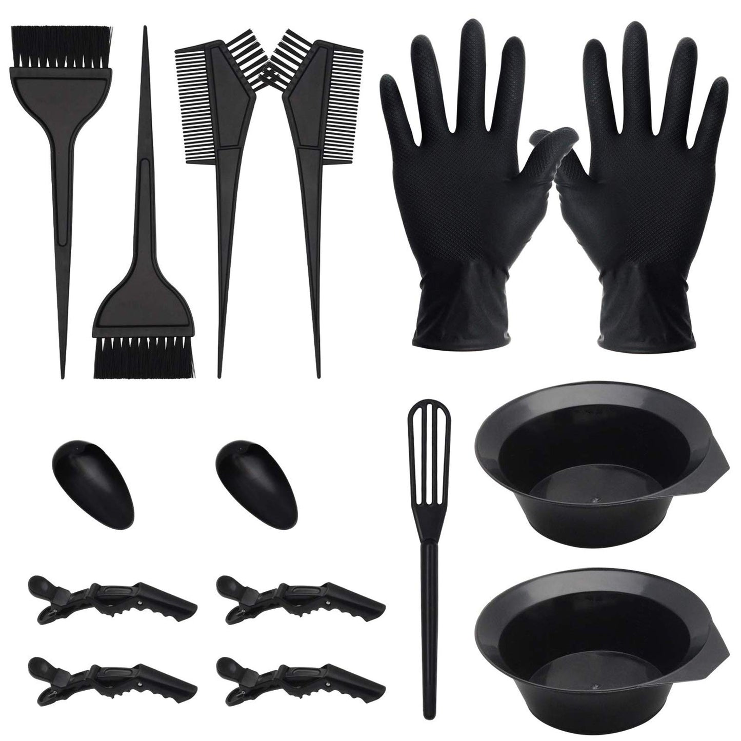 CREATESTAR 15 Pcs Hair Dye Coloring Kit, DIY Salon Tool - Hair Dyeing Bleaching Kit With Bowl, Brush, Spoon, Ear Cover, Gloves, Comb (Black)