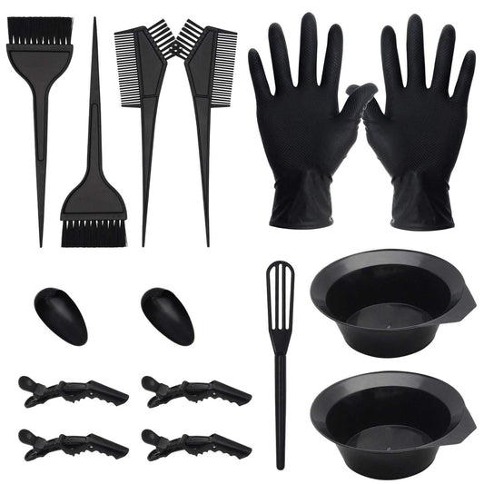 CREATESTAR 15 Pcs Hair Dye Coloring Kit, DIY Salon Tool - Hair Dyeing Bleaching Kit With Bowl, Brush, Spoon, Ear Cover, Gloves, Comb (Black)