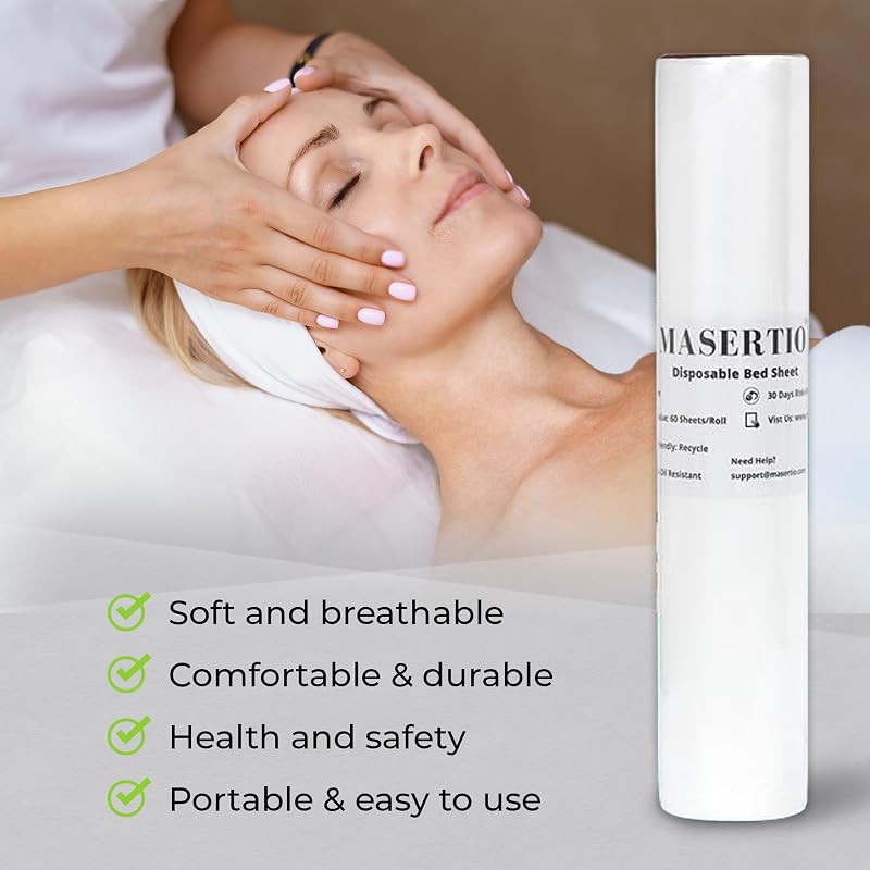 Disposable Massage Bed Cover - 2 Rolls, 60 Sheets/Roll, 31.5 x 71 in, Non-Woven Waterproof Covers