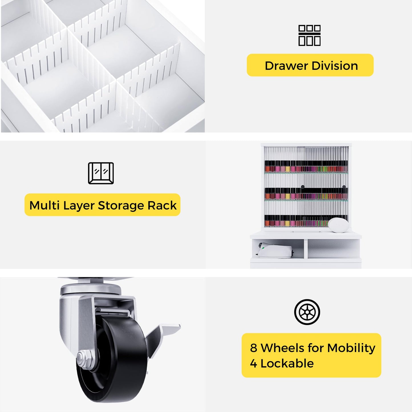 Kikihouse Manicure Table Nail Desk for Nail Tech w/Glass Door Storage Cabinets & Wrist Rest, Beauty Salon Nail Supplies Decor Workstation Acetone Resistant, with Dust Collector (White)