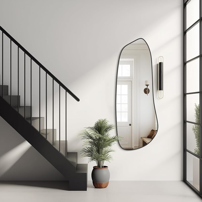 Irregular Wall Mirror with Black Frame 46" x 18" - Wall-Mounted for Living Room, Bedroom, Bathroom - Variation: Black New+46"L x 18"W