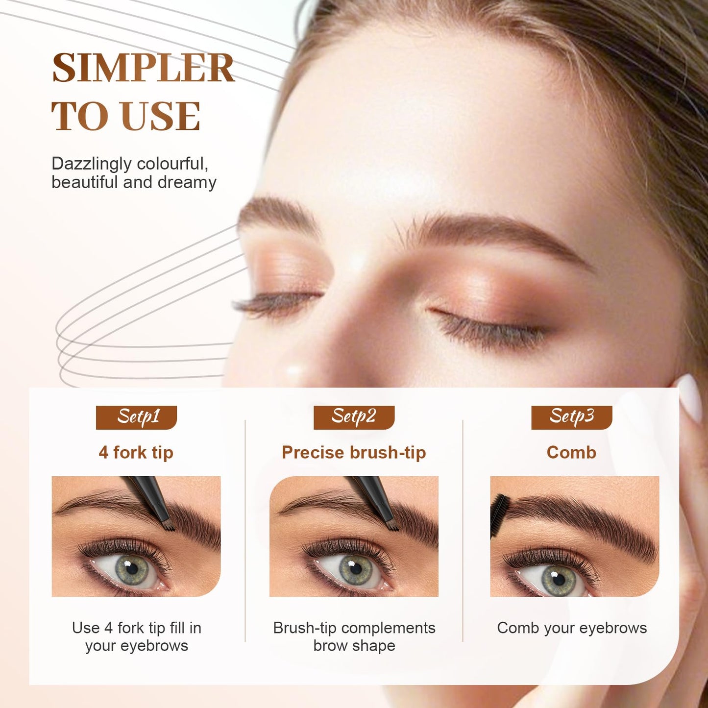 Microblading Eyebrow Pencil, 2025 New 2-in-1 Dual-Ended Eyebrow Pen and Eyebrow Gel, 4 Fork Tip Eyebrow Pencils for Women Waterproof Brow Pen Long Lasting (Light Brown)