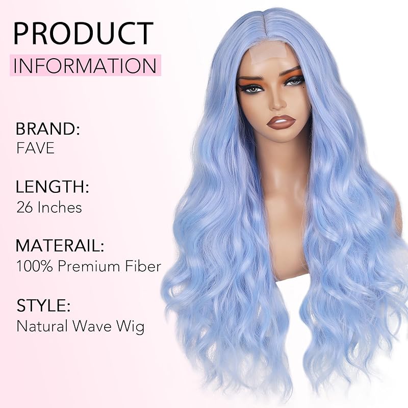 FAVE Light Blue 26-Inch Wavy Wig for Women – Long Synthetic cosplay & Daily Wear (Variation: Light Blue+26)