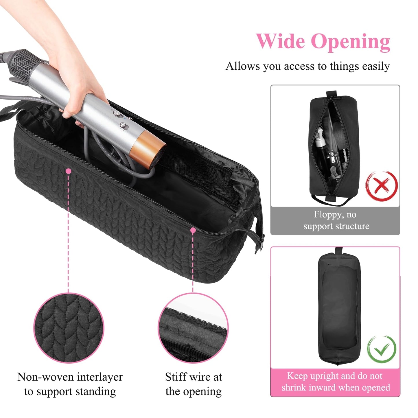 Hair Tools Travel Bag Case, Hair Accessories Organizer with Heat Resistant Mat, Flat Iron Curling Iron Travel Case for Shark Flex Style, Silicone Heat Mat for Hair Tools, Hot Tools Travel Bag (Black)