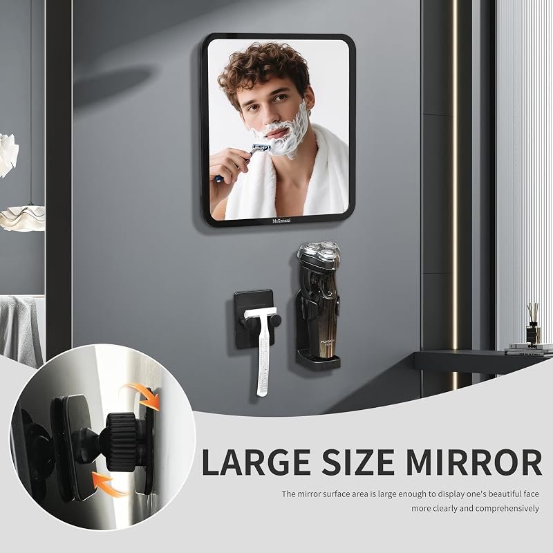 Fog-Free Shower Mirror 8x7 in with Rotatable 360° View, Anti-Fog Shaving & Makeup Mirror