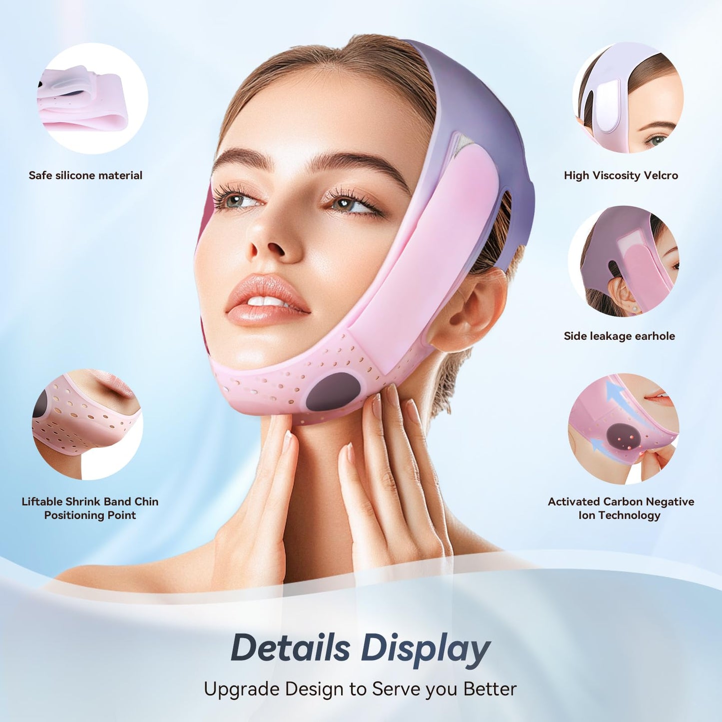 ONLUKY Chin Strap for Sleeping, Soft Silicone V-Line Lifting Mask, Reusable Face Lift Double Chin Reducer Eliminator for Women Men Anti Snoring Devices, Jaw Exerciser Jawline Shaper (Pink)
