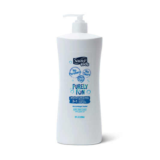 Suave Kids 3-in-1 Shampoo, Conditioner and Body Wash, Purely Fun, 28 Ounce (Packaging May Vary)