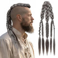 NTYNTY 24" Viking Hair Extensions for Men - Clip-In Braided Ponytail, Silver Gray