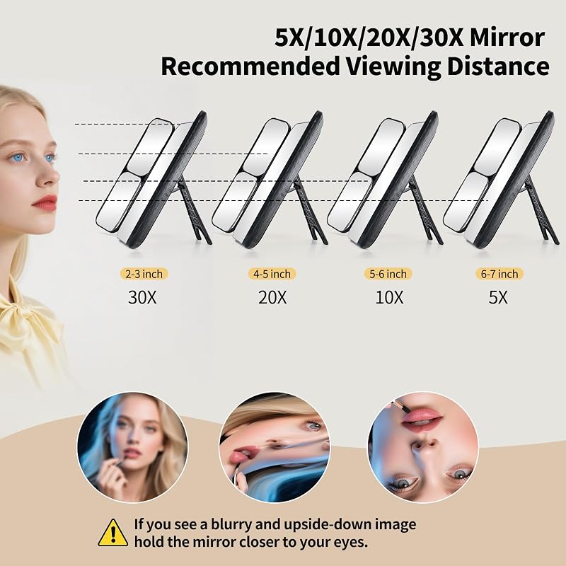 Tri-fold Lighted Vanity Mirror with 5X/10X/20X/30X Magnification, Rechargeable Travel Makeup Mirror - Black (Variation: Black)