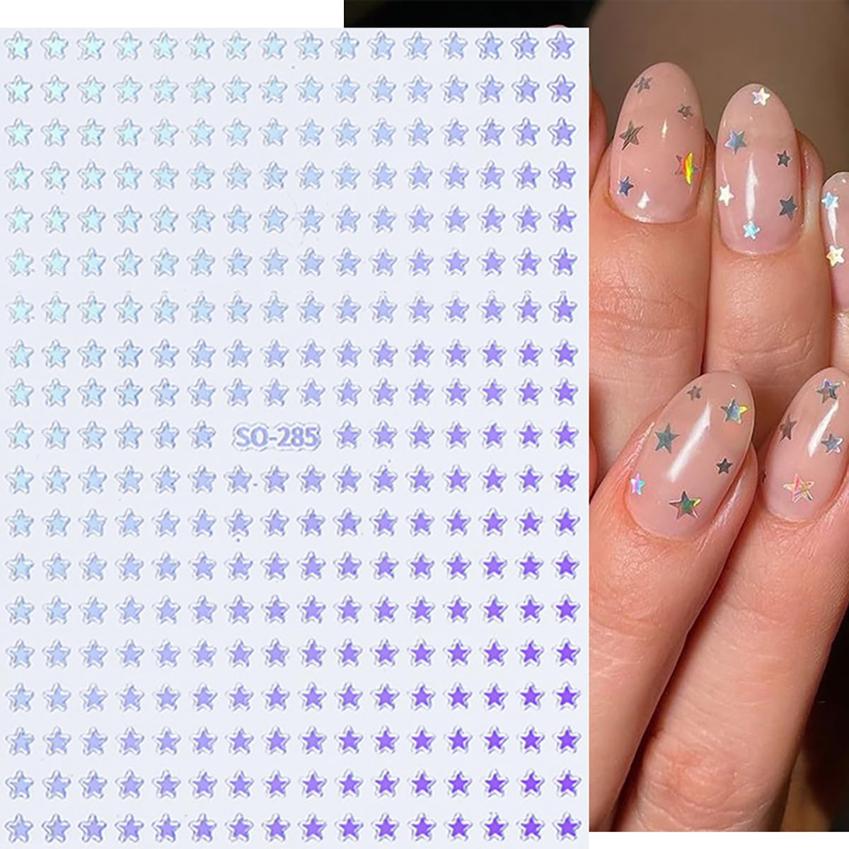 6 Sheets Star Nail Stickers 3D Glitter Stars Nail Art Decals Self-Adhesive Black White Silver Laser Purple Red Star Nails Design Supplies Independence Day Stars Stickers for DIY Acrylic Manicure Tips